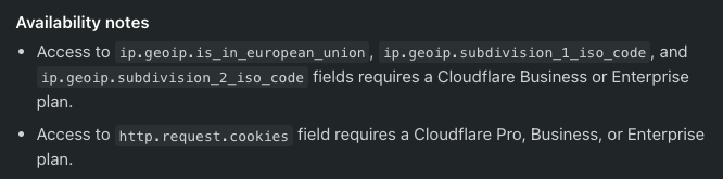 Access to geoip fields requires a Cloudflare Business or Enterprise plan